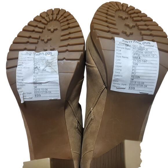 Justfab new tan platform block heel booties with zip/lace up, size US 9 - Picture 6 of 7